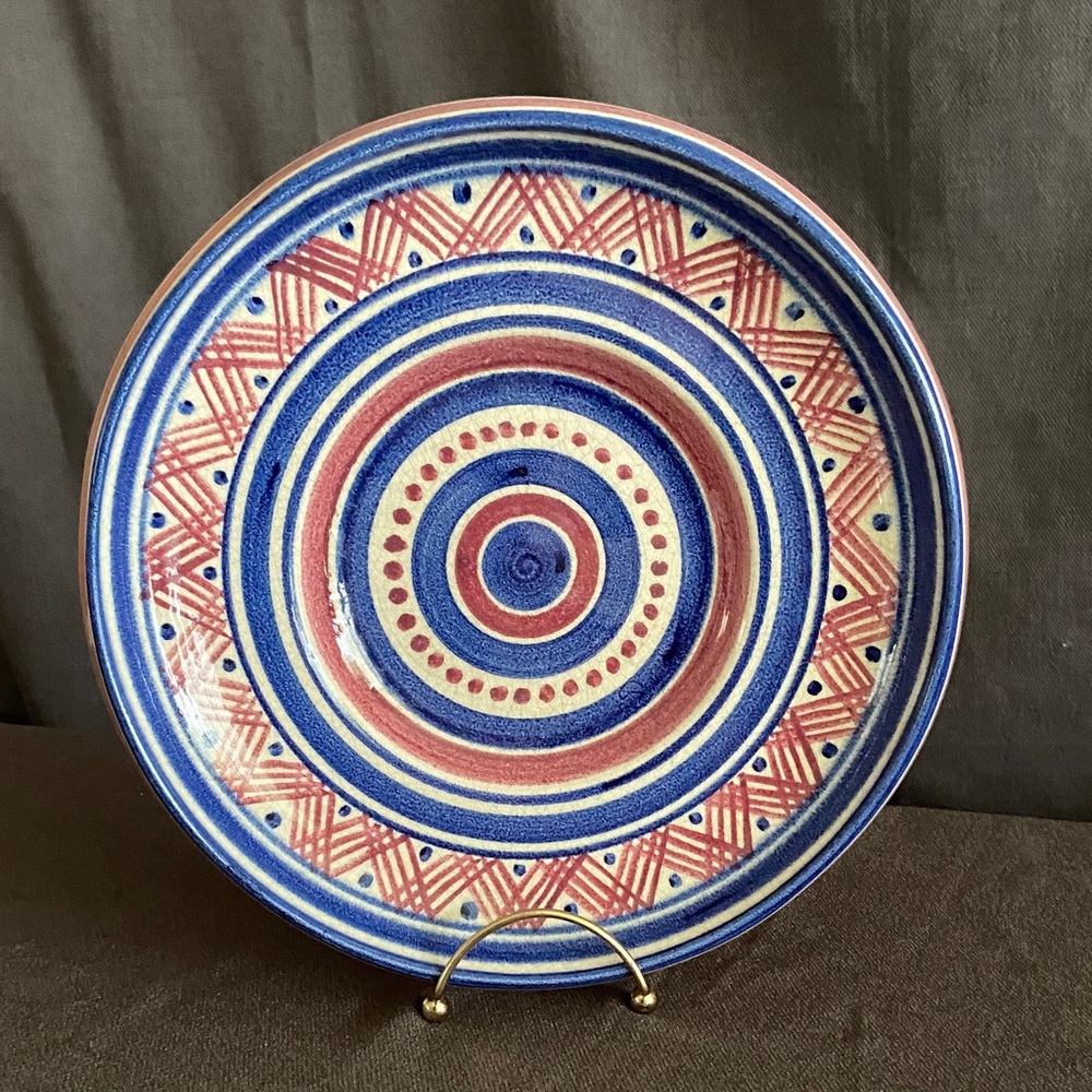 Handcrafted Blue and Red Decorative Ceramic Plate - Home Art